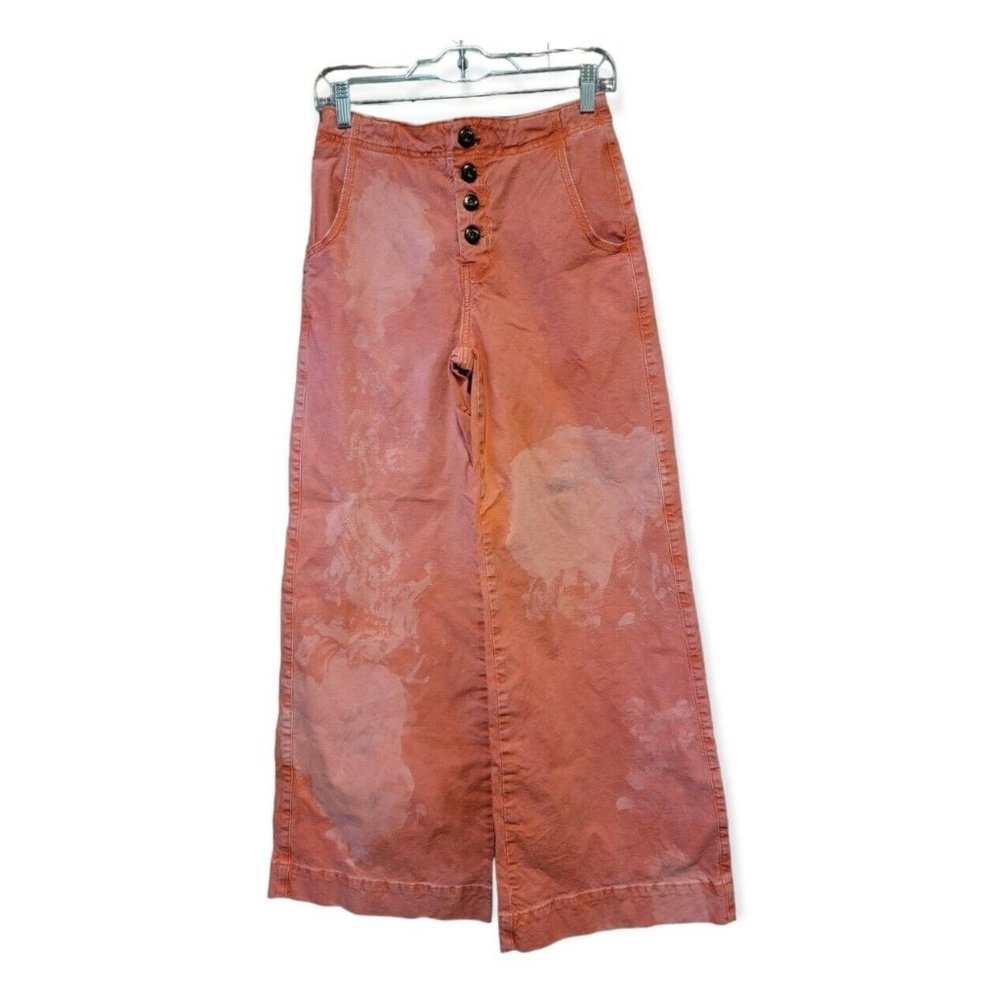 Anthropologie Pilcro High Rise Wide Leg Button Fly Cross Tie Pink Denim Jeans 25